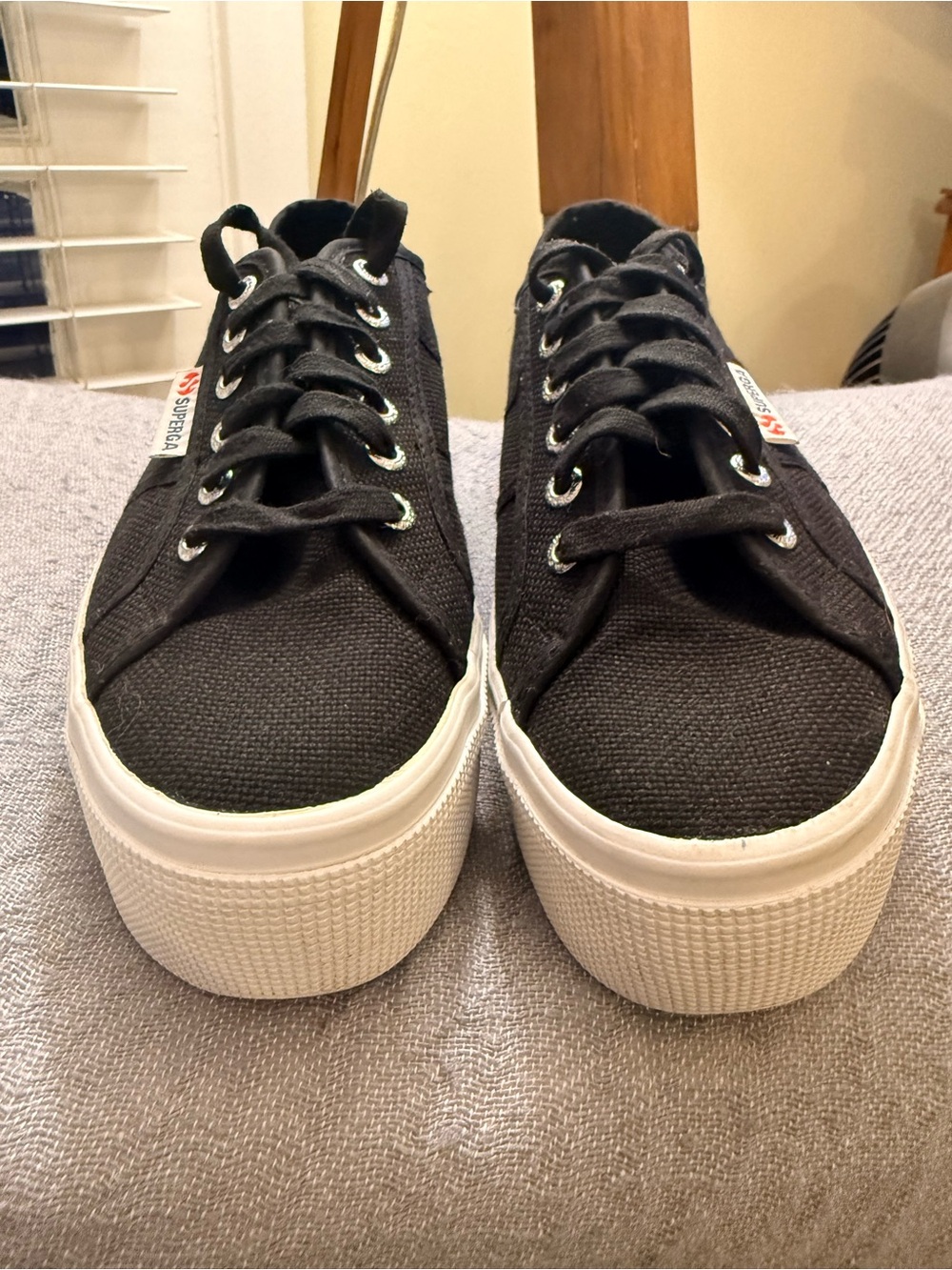 Like New Superga Black Canvas Platform Sneakers